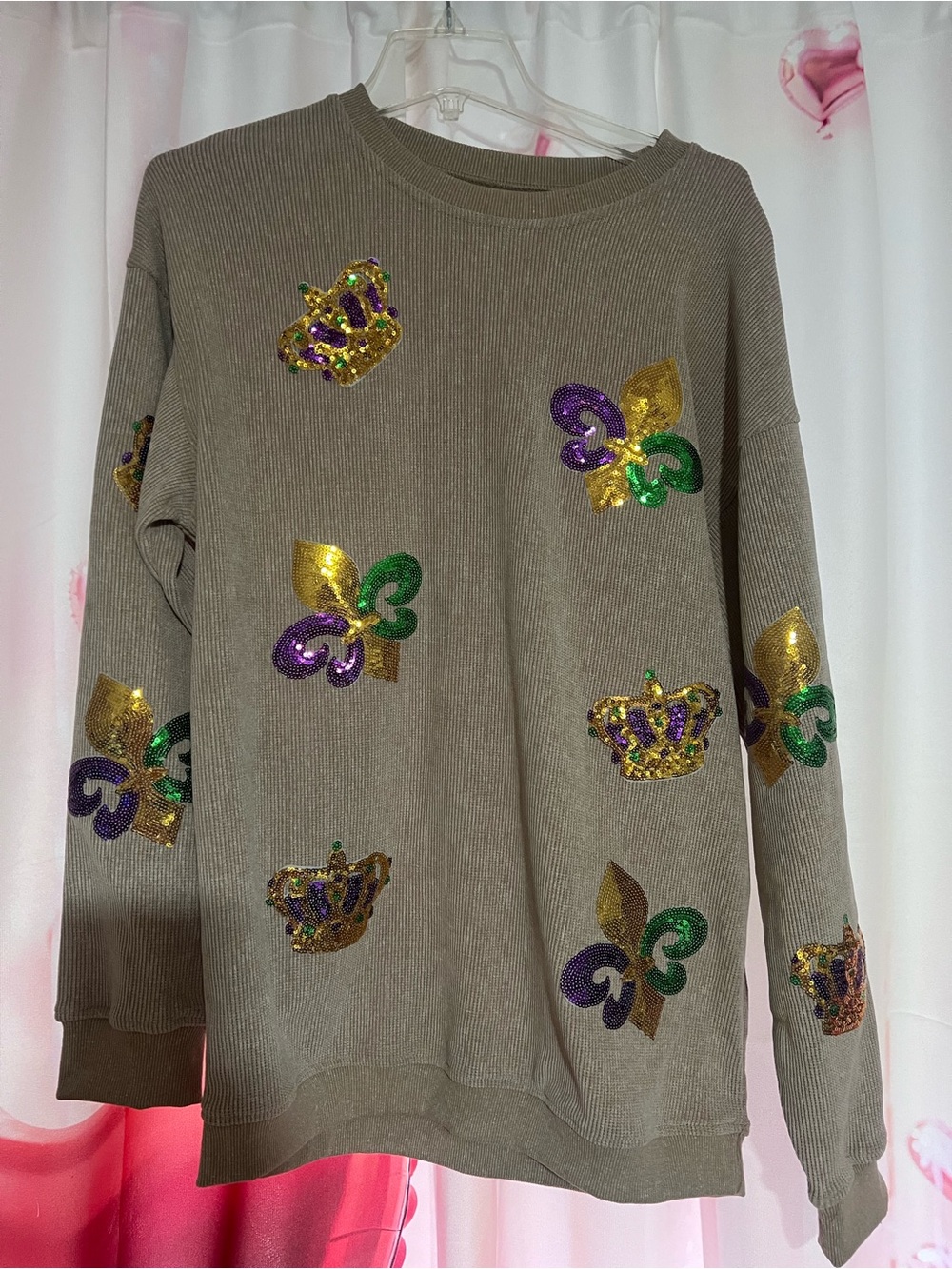 Embellished Olive Green Women's Sweater with Gold & Purple Accents